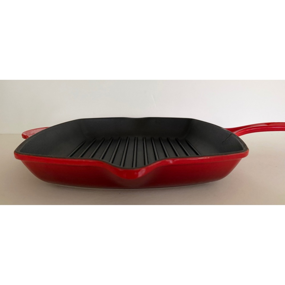Le Creuset Red Enameled Cast Iron Square Grill Pan 26 France Luxury Classic - Picture 8 of 16